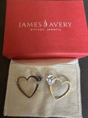 NEW RETIRED James Avery Hammered Open Heart Ear Post Earrings, Sterling Silver